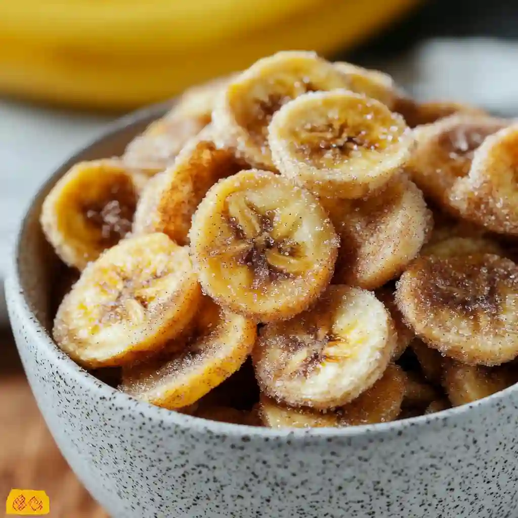Thinly sliced banana rounds on a cutting board, ready for making air fryer banana chips.