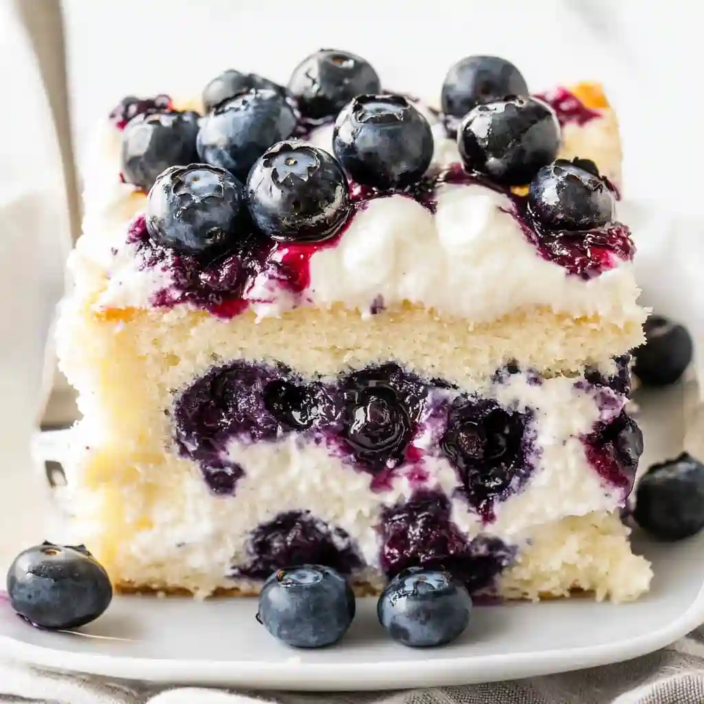 White cake with blueberry topping