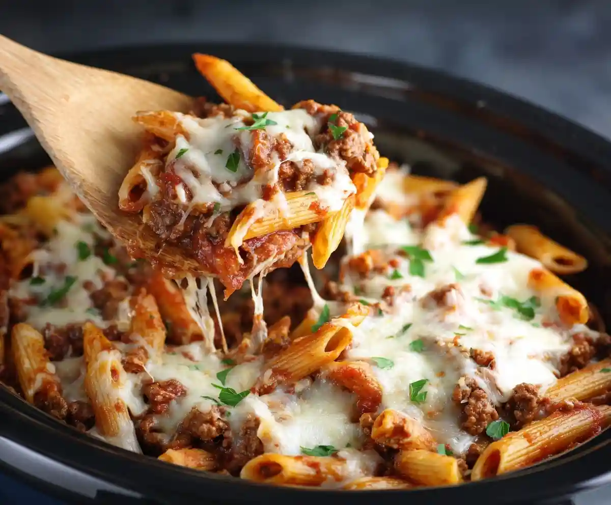 Savory Slow Cooker Baked Ziti