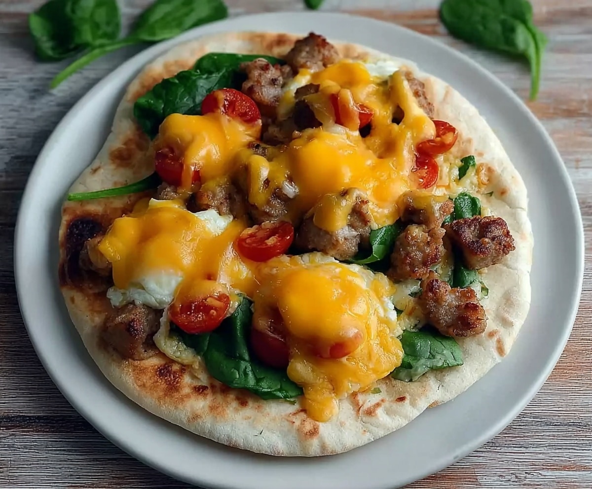 Crispy Breakfast Pita Pizza