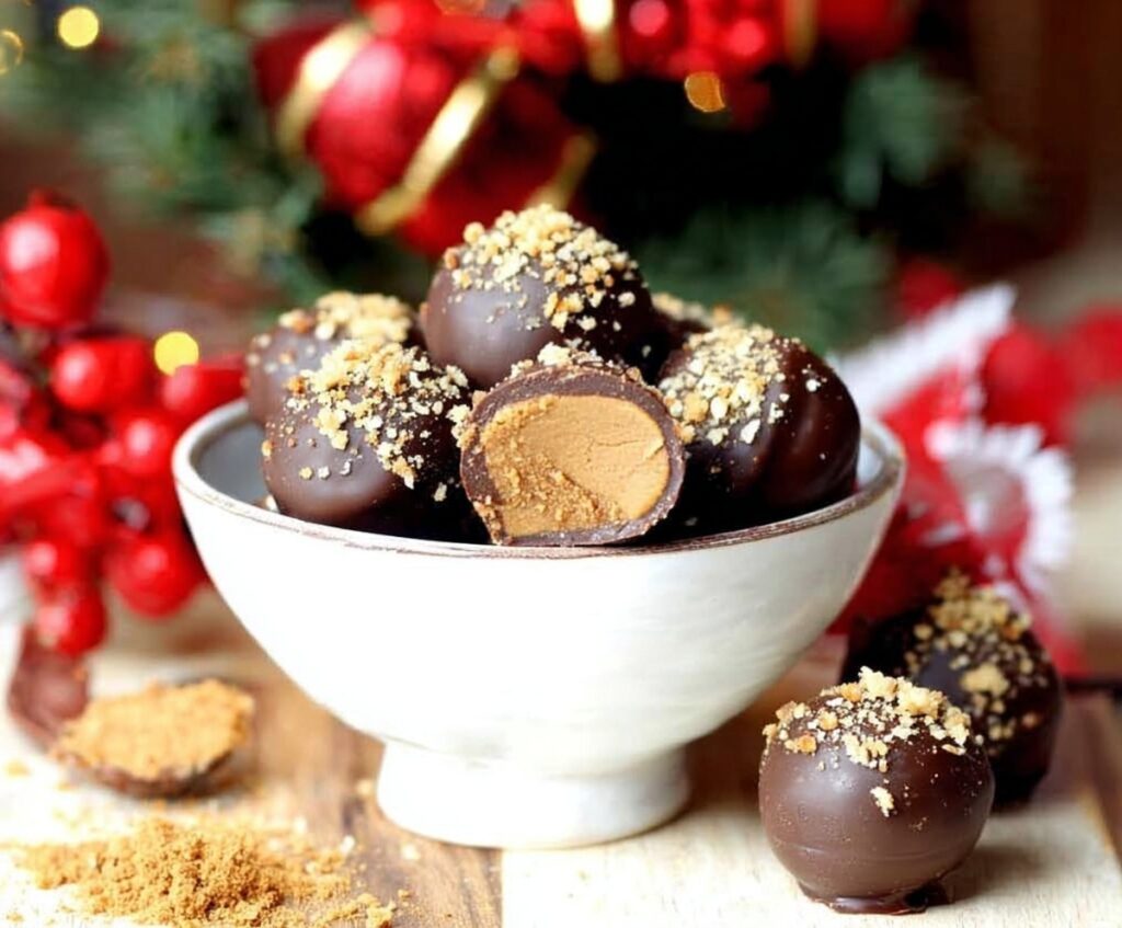 Gingerbread truffles coated in chocolate and sprinkles