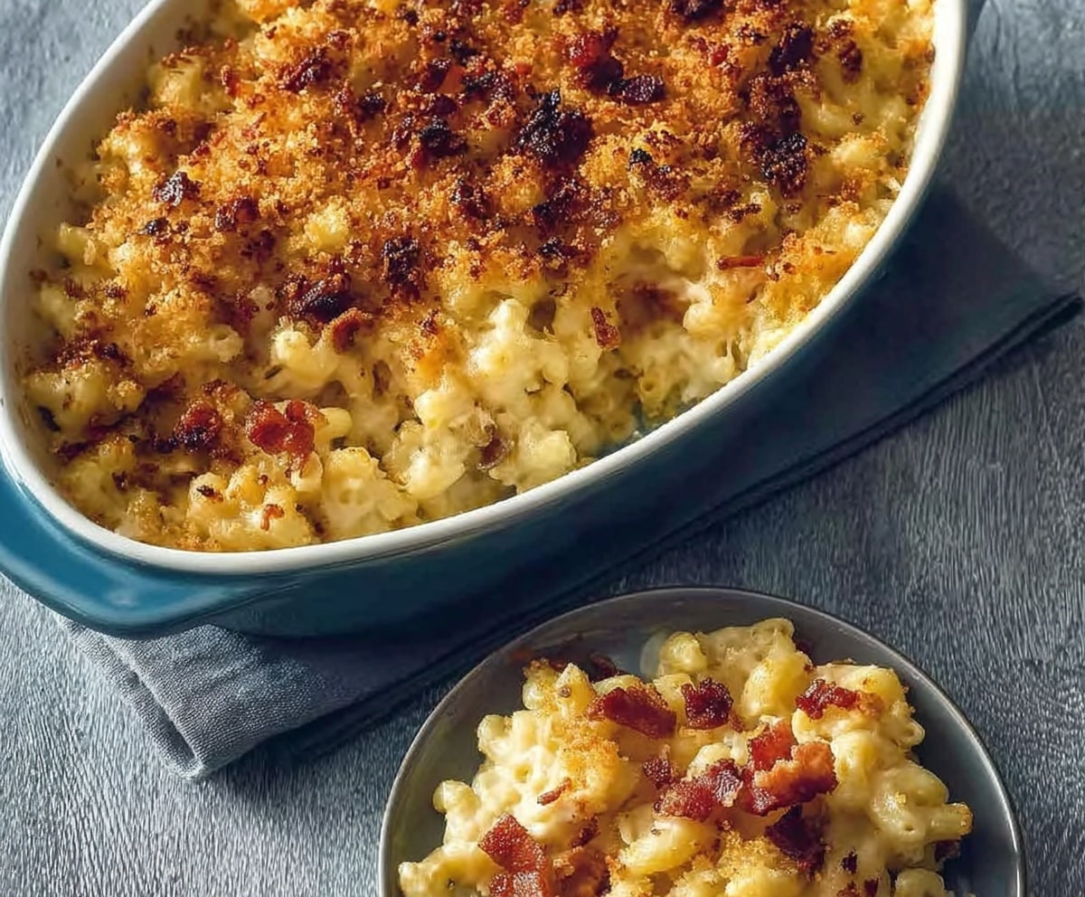 Cheesy Baked Mac and Cheese with Bacon