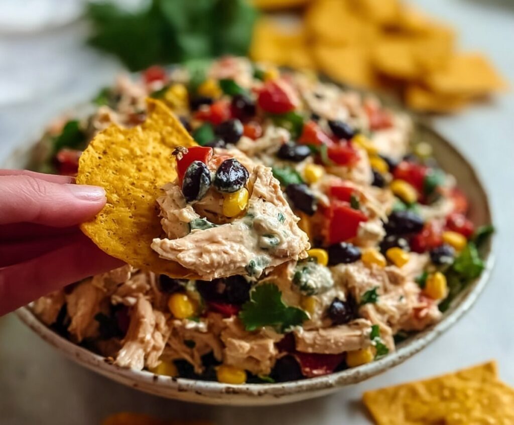 Fresh Southwestern chicken salad with lettuce and dressing