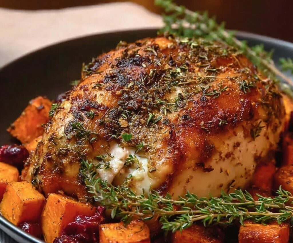 roasted turkey with sweet potatoes