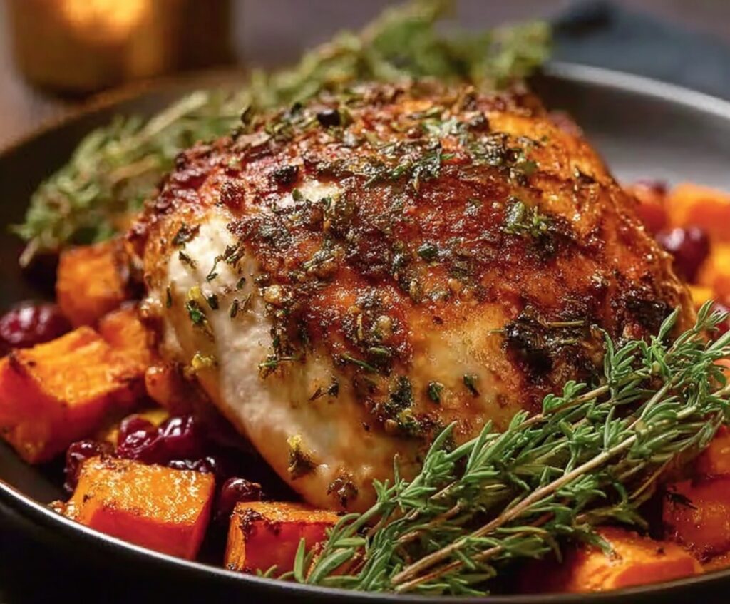 roasted turkey with sweet potatoes