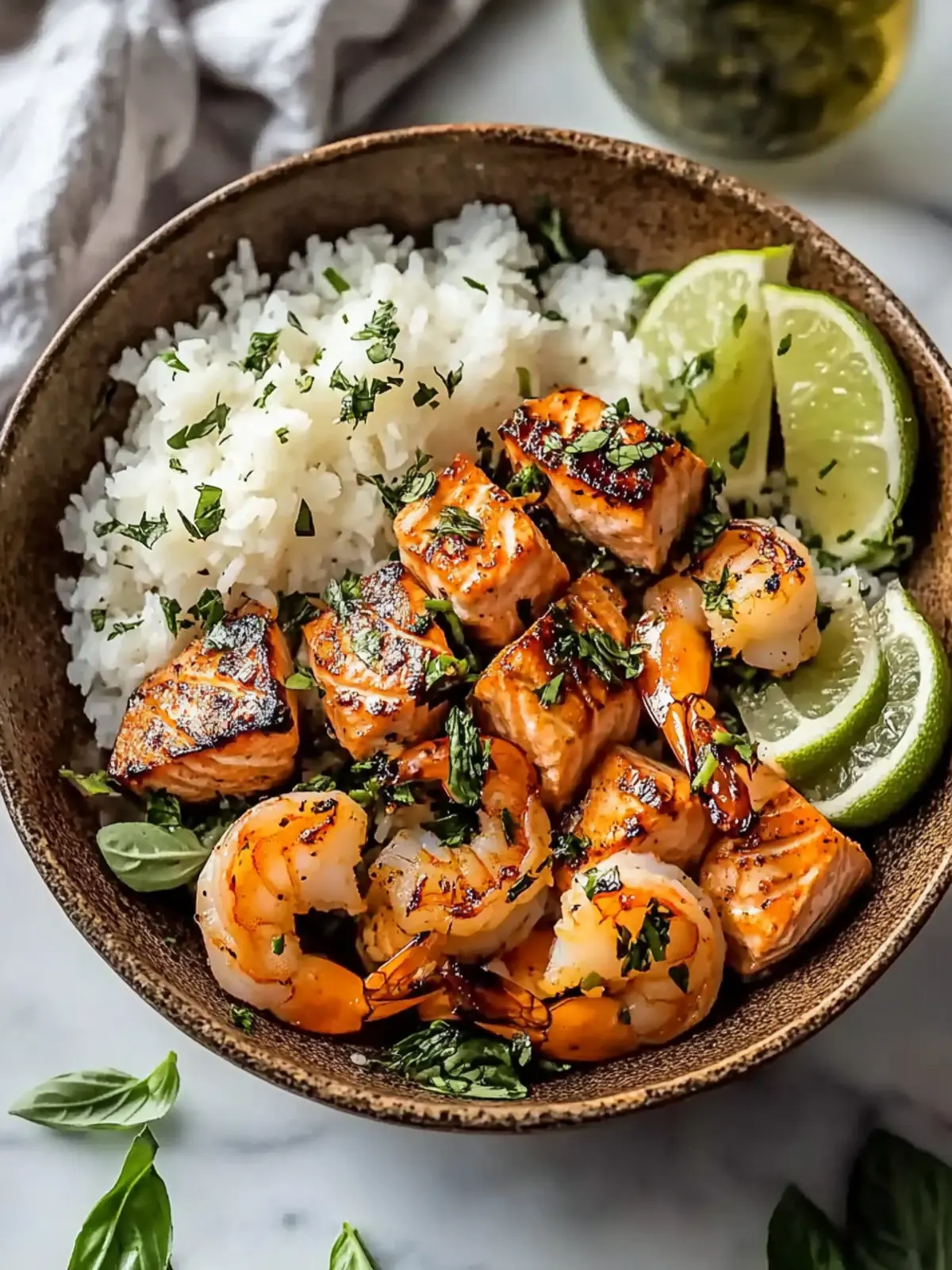 Garlic Salmon and Shrimp Bowl