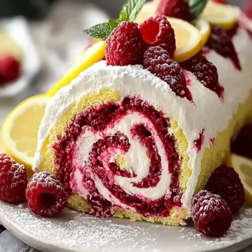 Lemon Raspberry Velvet Roll Cake