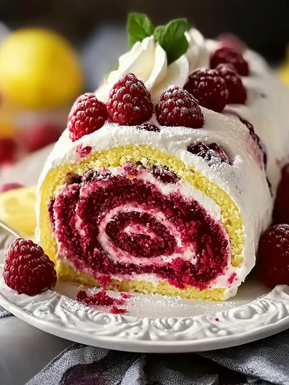 Lemon Raspberry Velvet Roll Cake