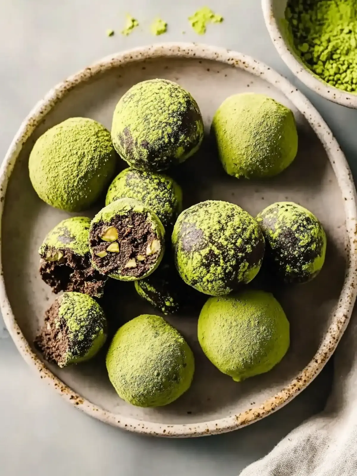 Pistachio Matcha Dark Chocolate Truffles