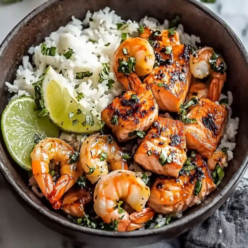 Garlic Salmon and Shrimp Bowl