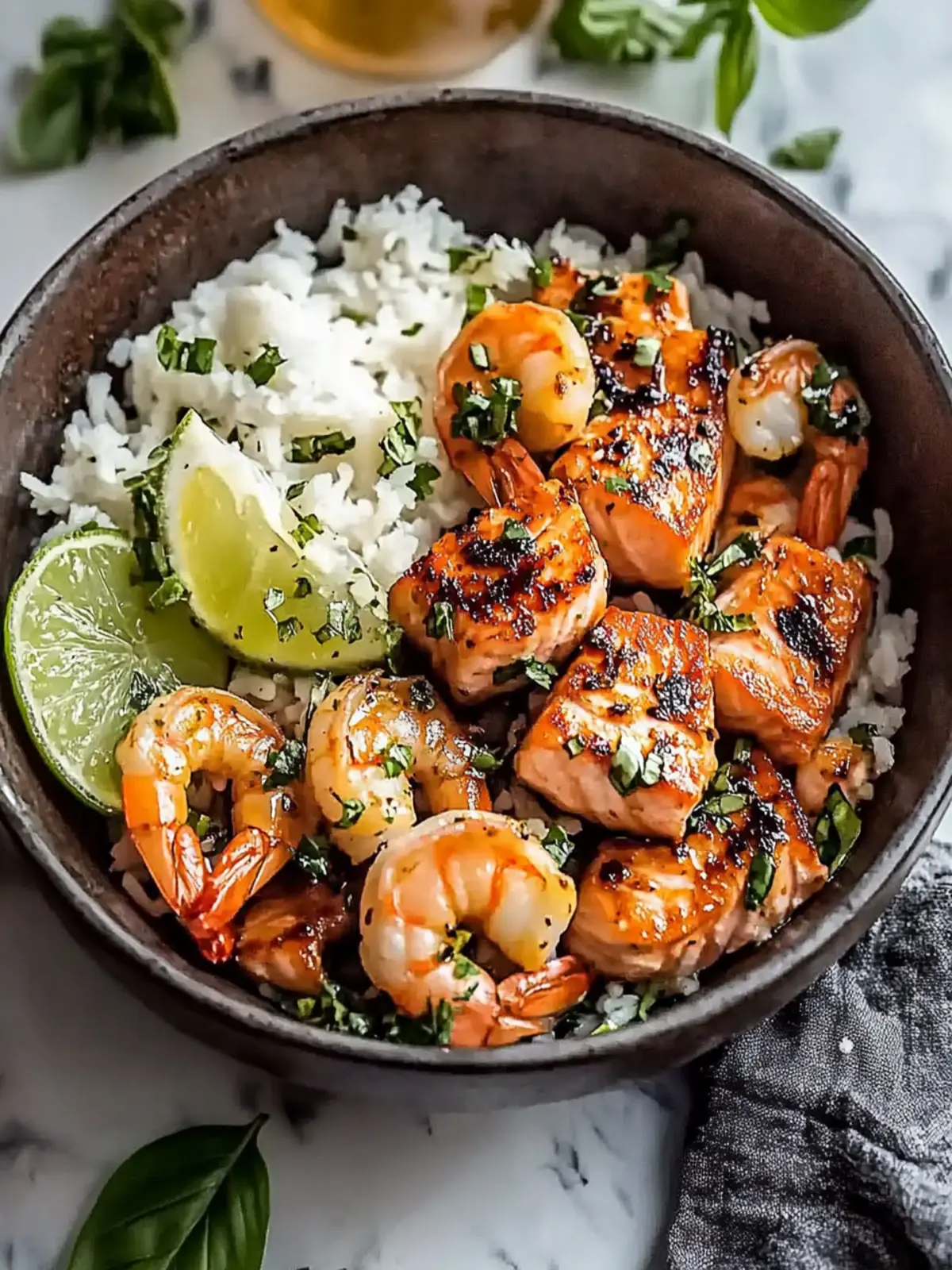 Garlic Salmon and Shrimp Bowl