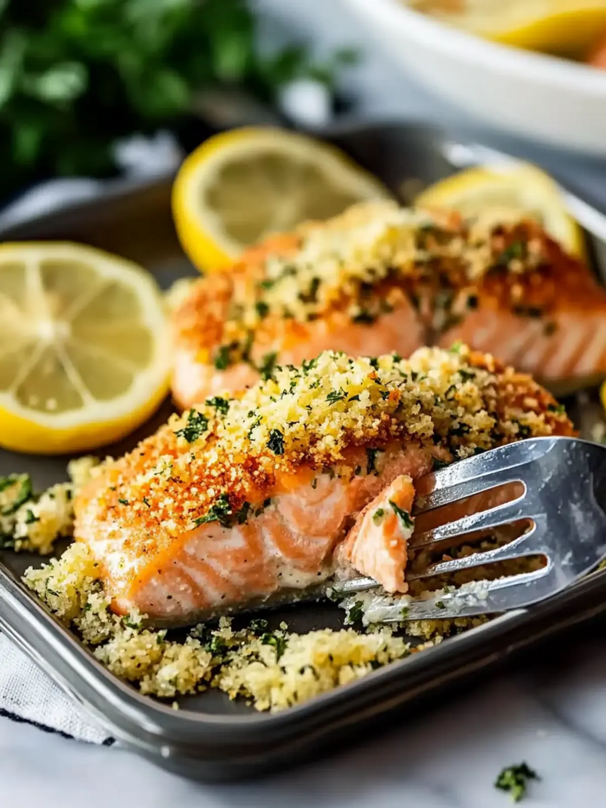 Baked Lemon Parmesan Herb Crusted Salmon
