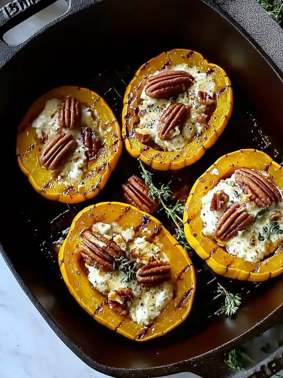 Easy Roasted Acorn Squash with Maple Pecan and Goat Cheese