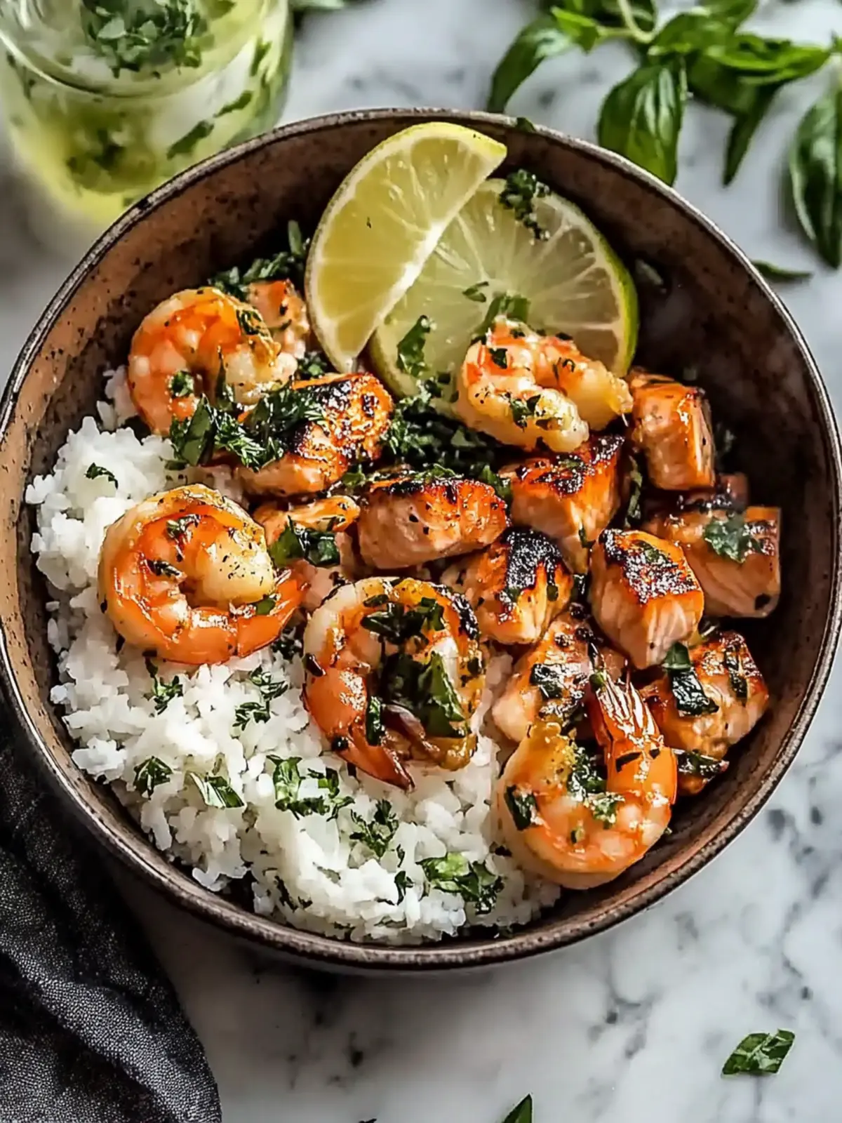 Garlic Salmon and Shrimp Bowl