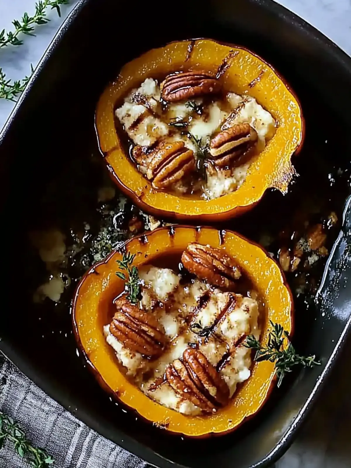 Easy Roasted Acorn Squash with Maple Pecan and Goat Cheese