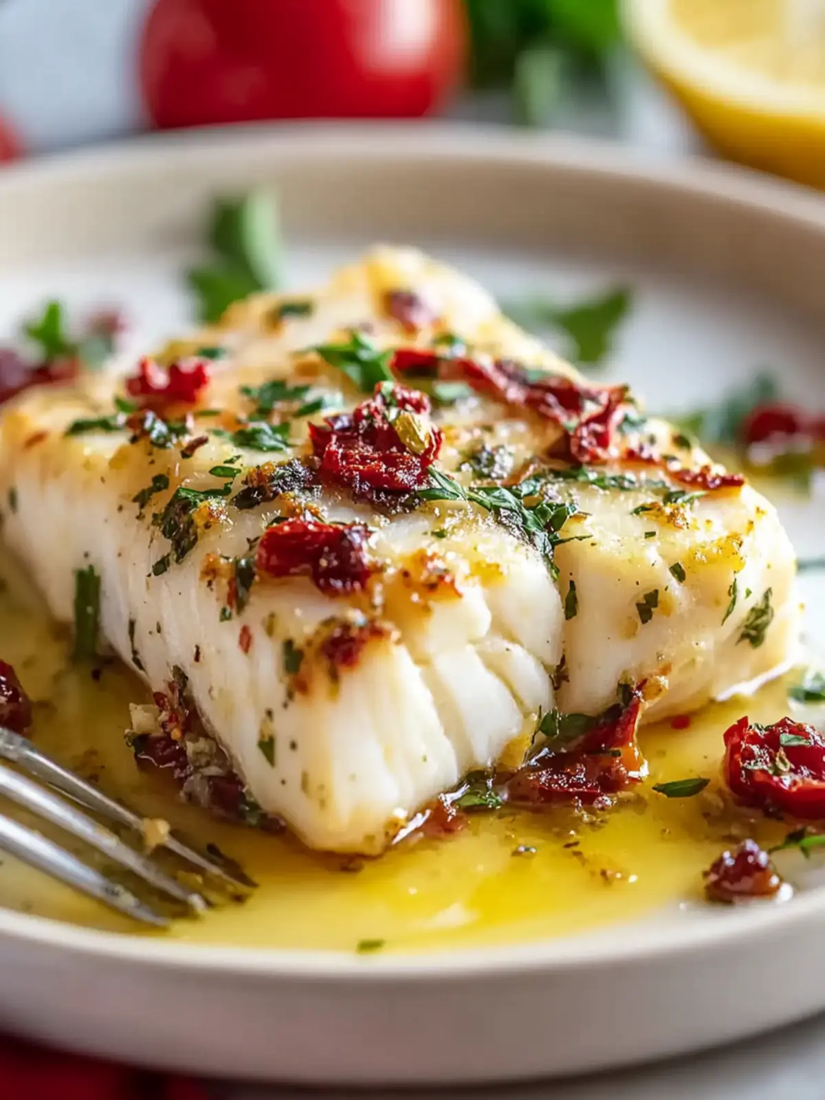 Tender Mediterranean Baked Halibut with Creamy Tomato Bliss
