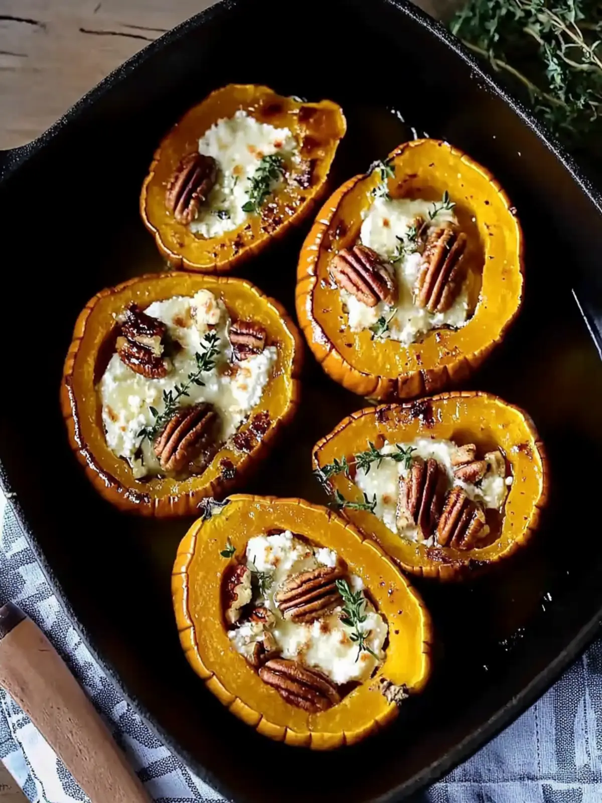 Easy Roasted Acorn Squash with Maple Pecan and Goat Cheese