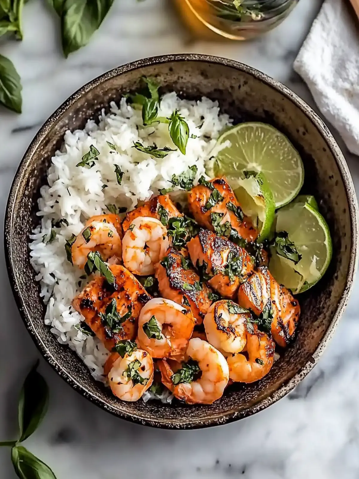 Garlic Salmon and Shrimp Bowl