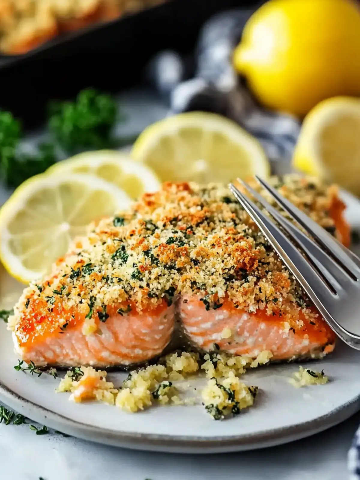 Baked Lemon Parmesan Herb Crusted Salmon