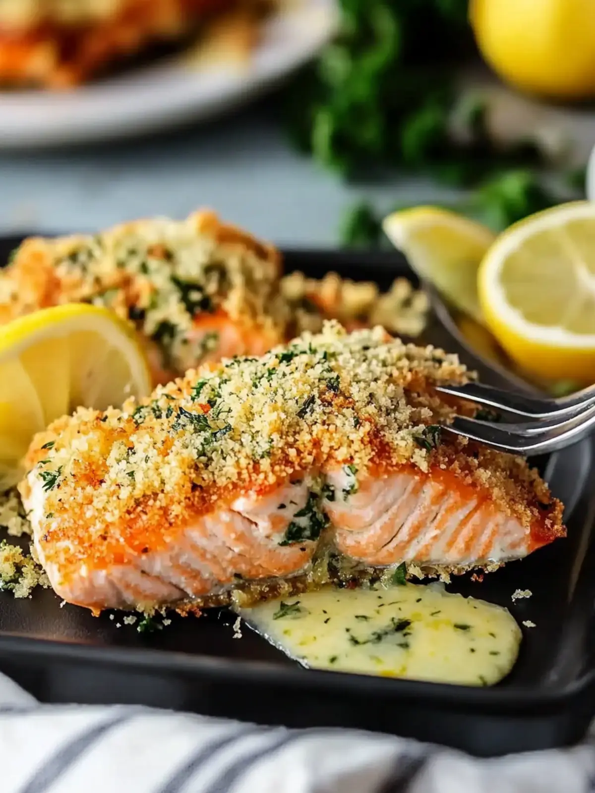 Baked Lemon Parmesan Herb Crusted Salmon
