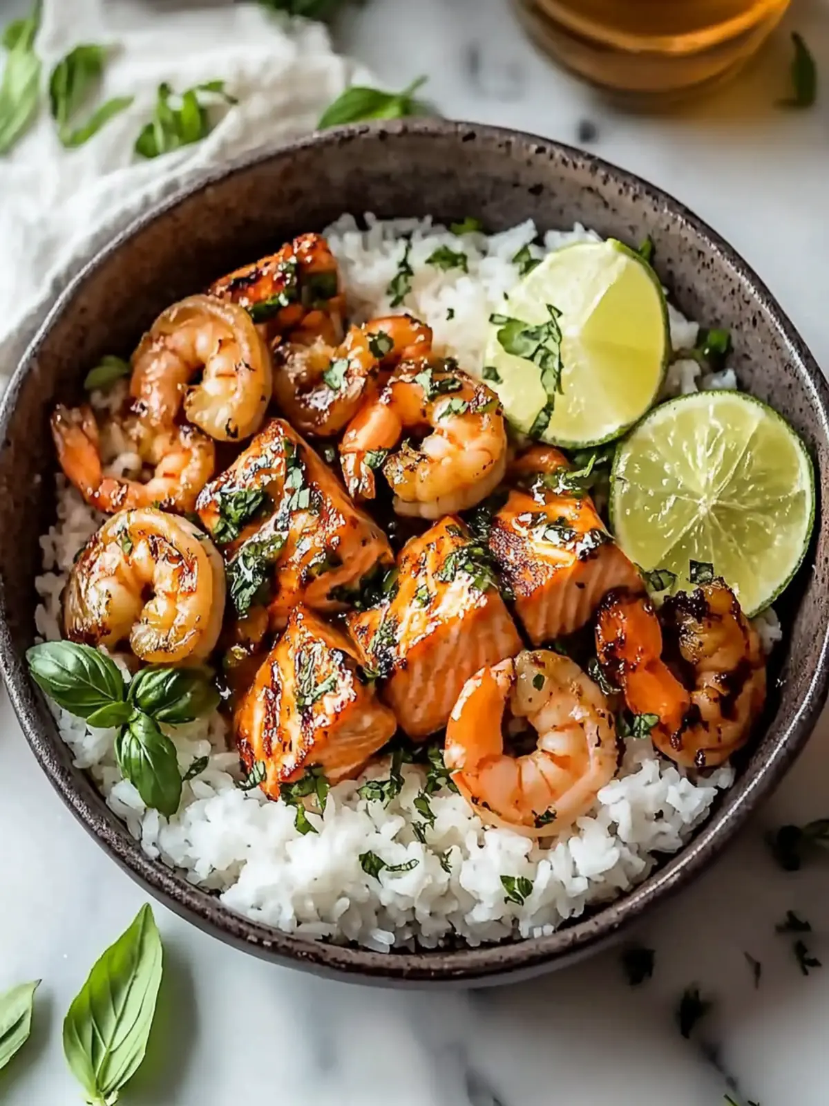 Easy Honey Garlic Salmon and Shrimp Bowl