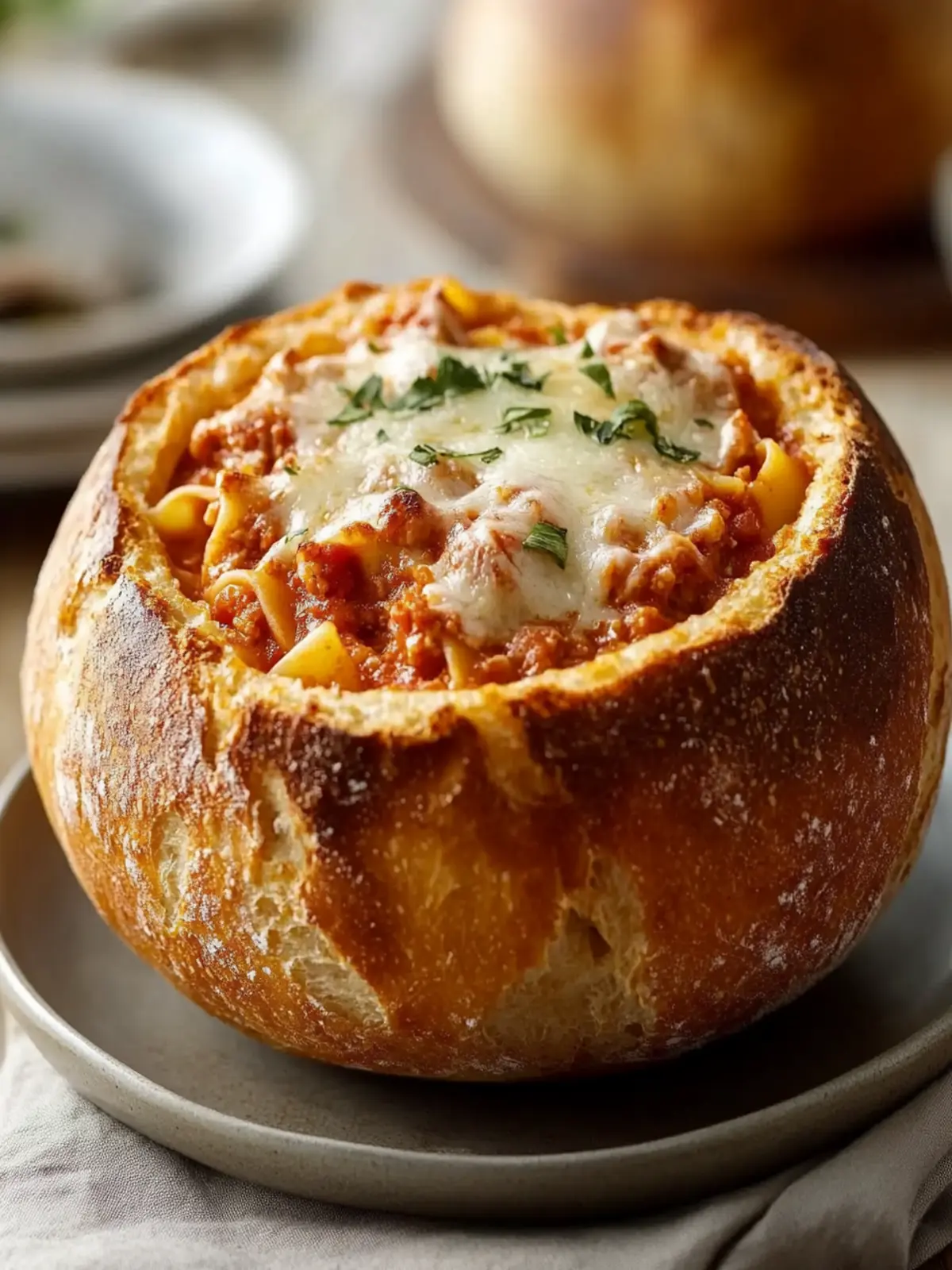 Comforting Lasagna Soup in a Bread Bowl