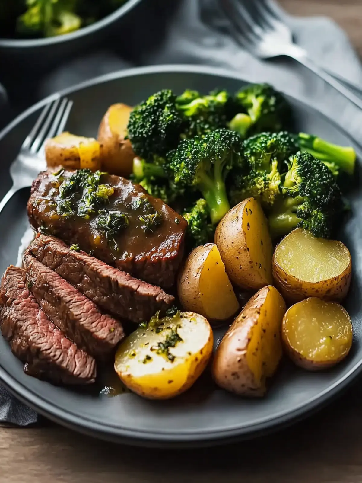 Beef with Herb-Roasted Potatoes & Steamed Broccoli