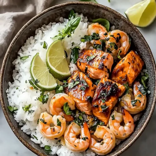 Easy Honey Garlic Salmon and Shrimp Bowl