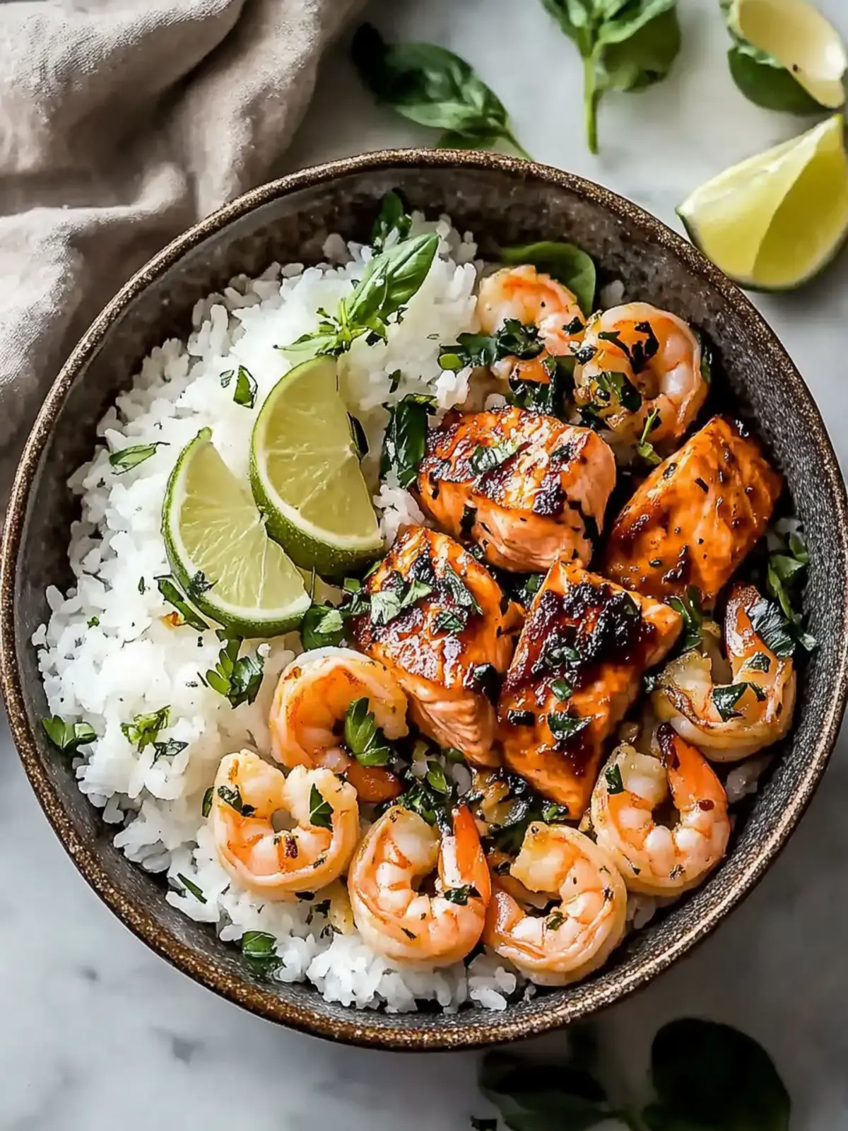Easy Honey Garlic Salmon and Shrimp Bowl
