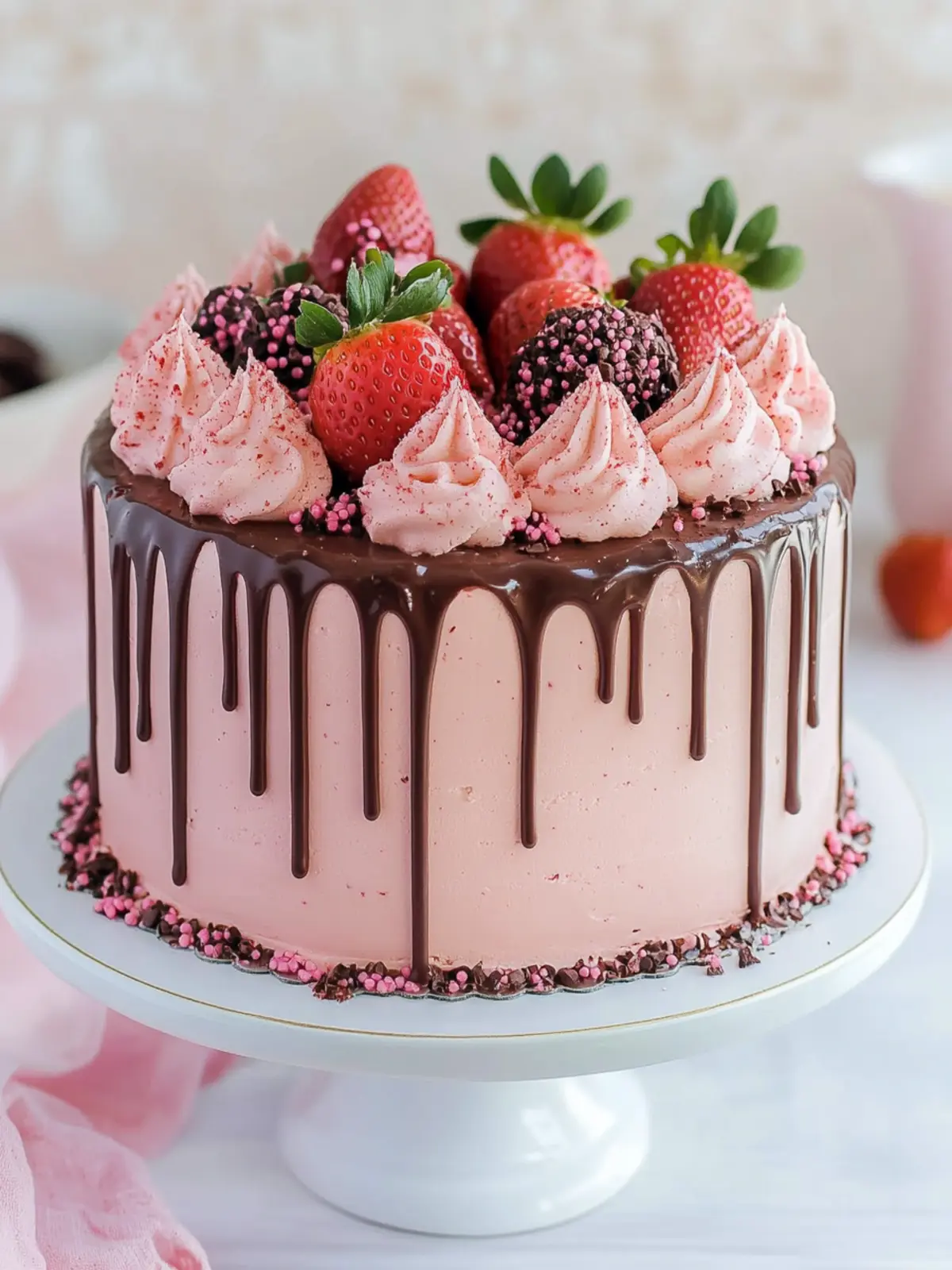 Chocolate Covered Strawberry Drip Cake