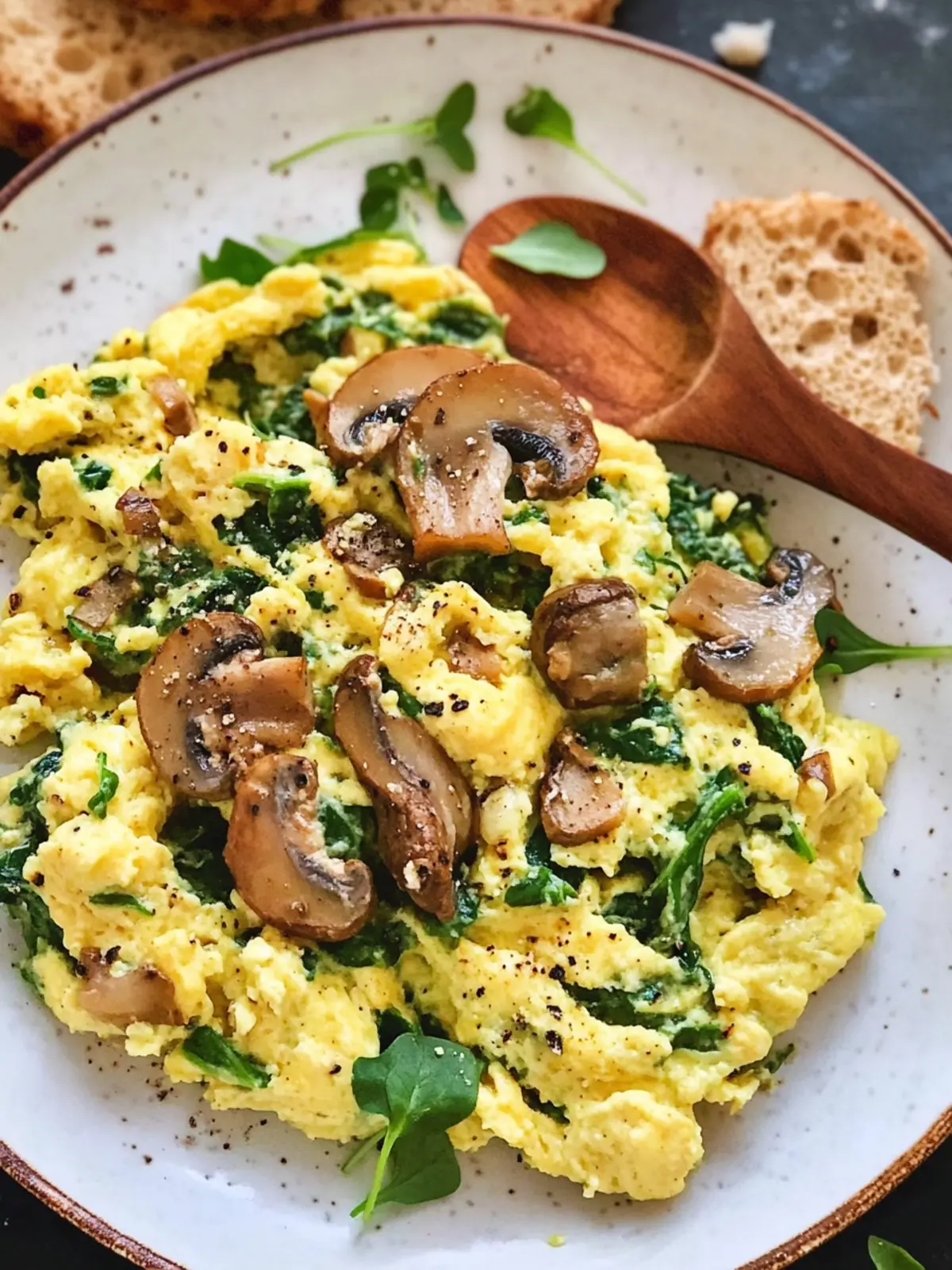 Healthy Mushroom Spinach Scrambled Eggs