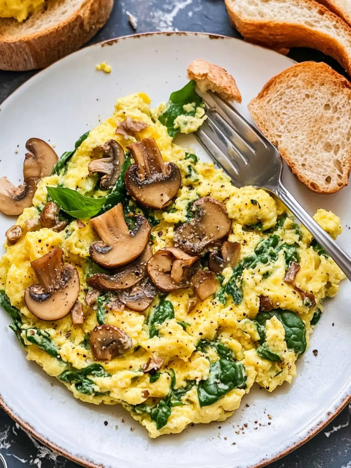 Healthy Mushroom Spinach Scrambled Eggs