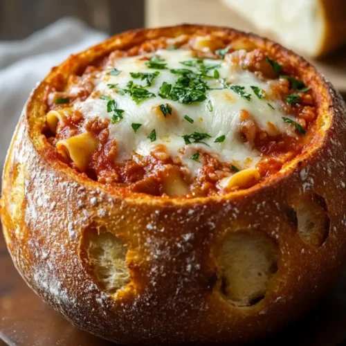 Comforting Lasagna Soup in a Bread Bowl