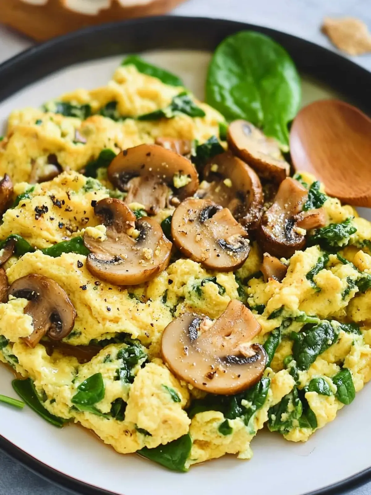Healthy Mushroom Spinach Scrambled Eggs