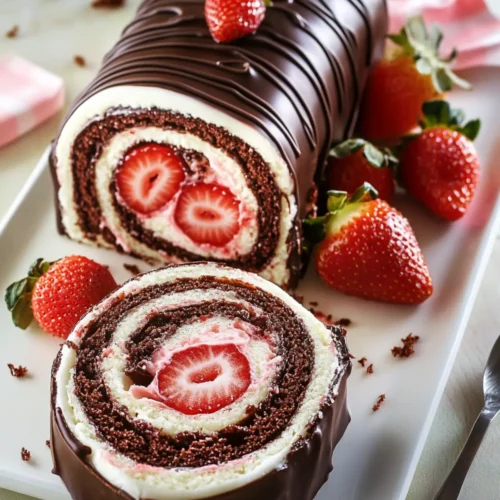 Chocolate-Covered Strawberry Swiss Roll Cake