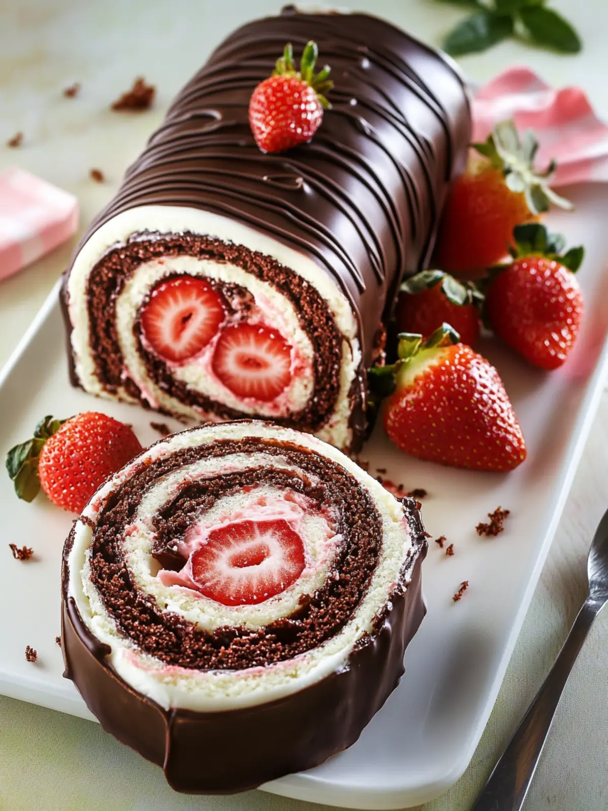 Indulge in Chocolate-Covered Strawberry Swiss Roll Cake Delight