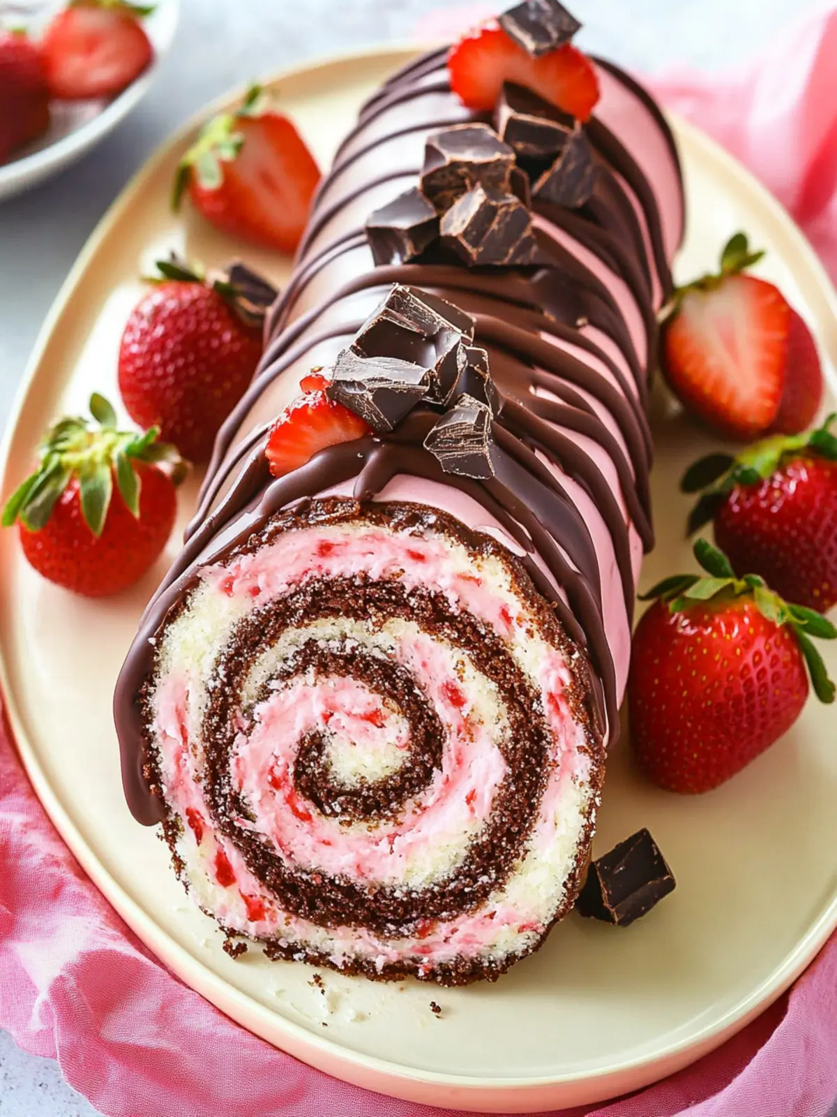 Chocolate-Covered Strawberry Swiss Roll Cake