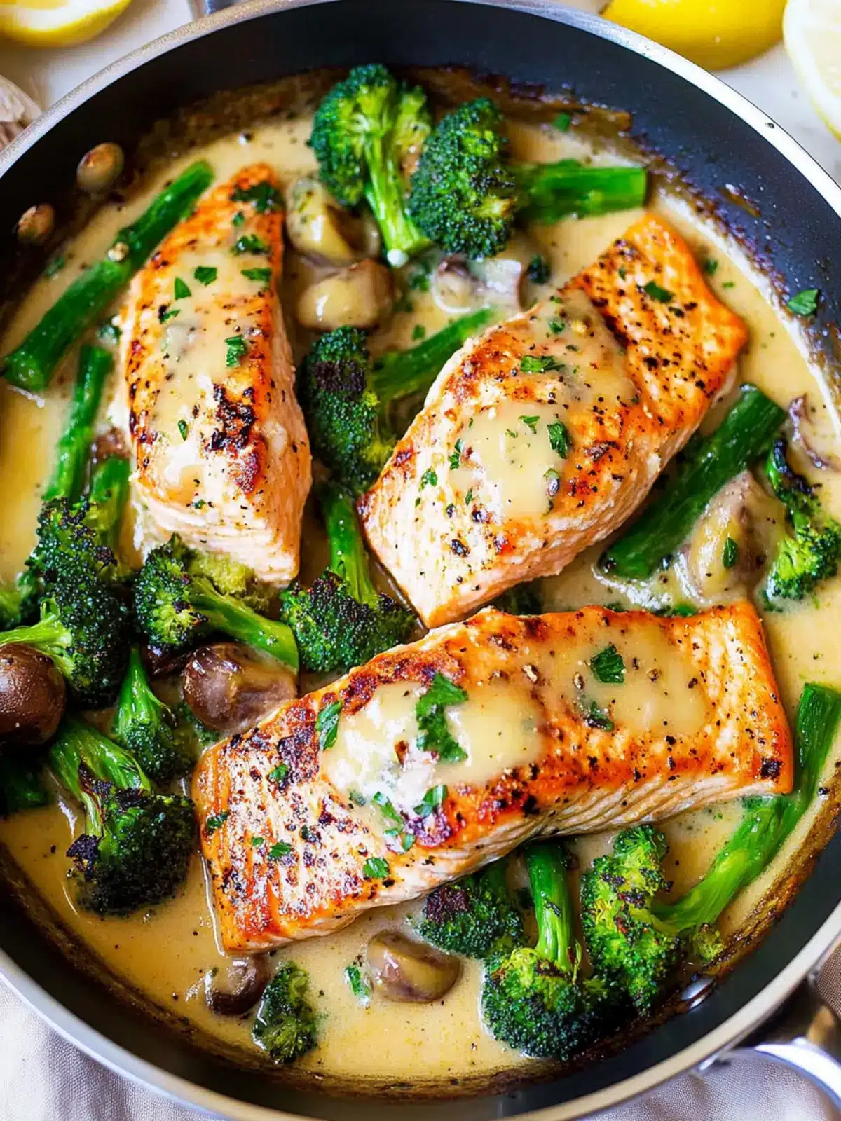 One‑Skillet Garlicky Salmon & Broccoli