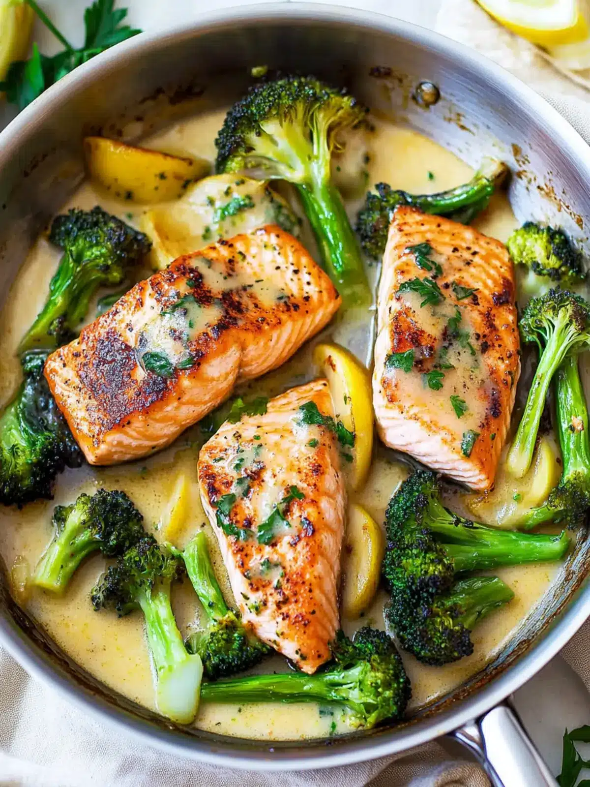 One‑Skillet Garlicky Salmon & Broccoli