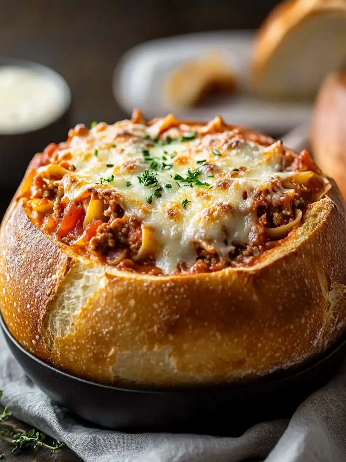 Comforting Lasagna Soup in a Bread Bowl