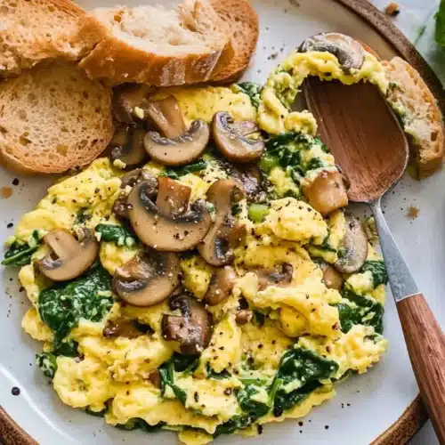 Healthy Mushroom Spinach Scrambled Eggs
