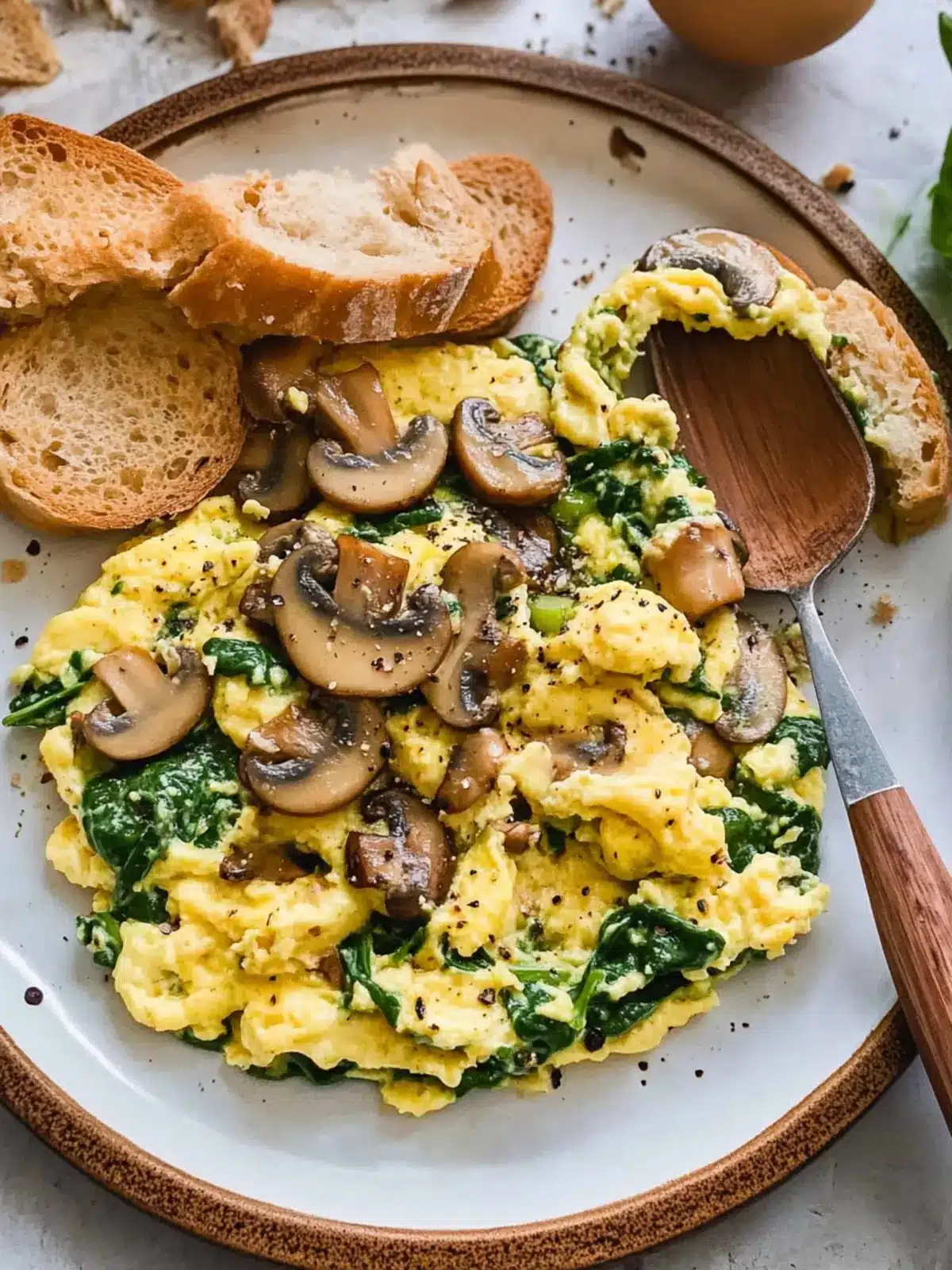 Healthy Mushroom Spinach Scrambled Eggs in Just 10 Minutes