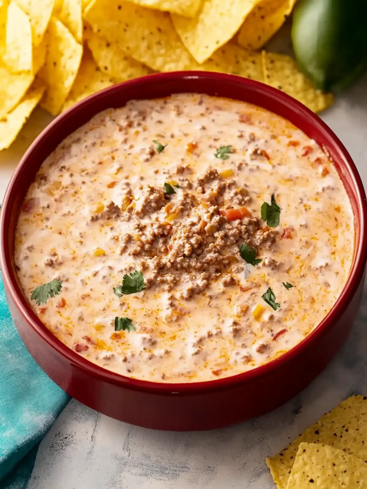 Easy Rotel Dip with Ground Beef and Sour Cream