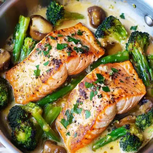 One‑Skillet Garlicky Salmon & Broccoli
