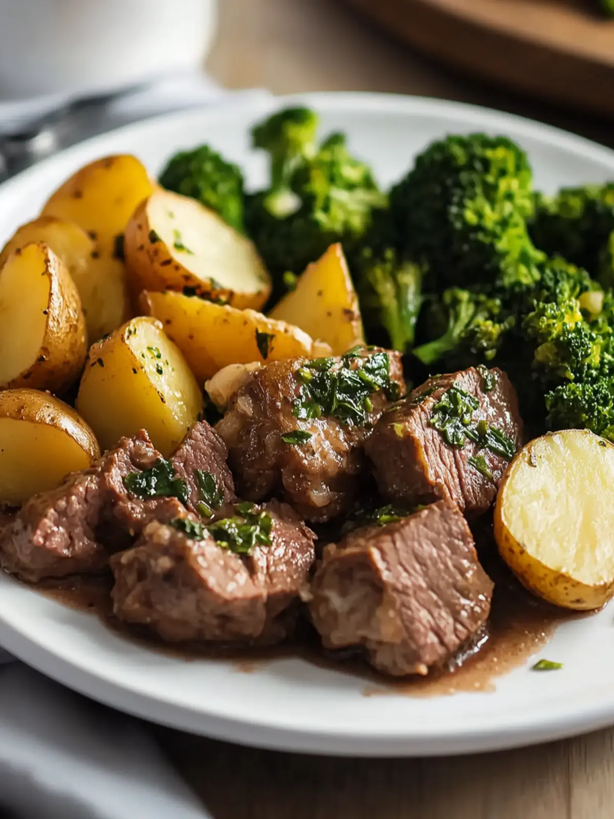 Beef with Herb-Roasted Potatoes & Steamed Broccoli
