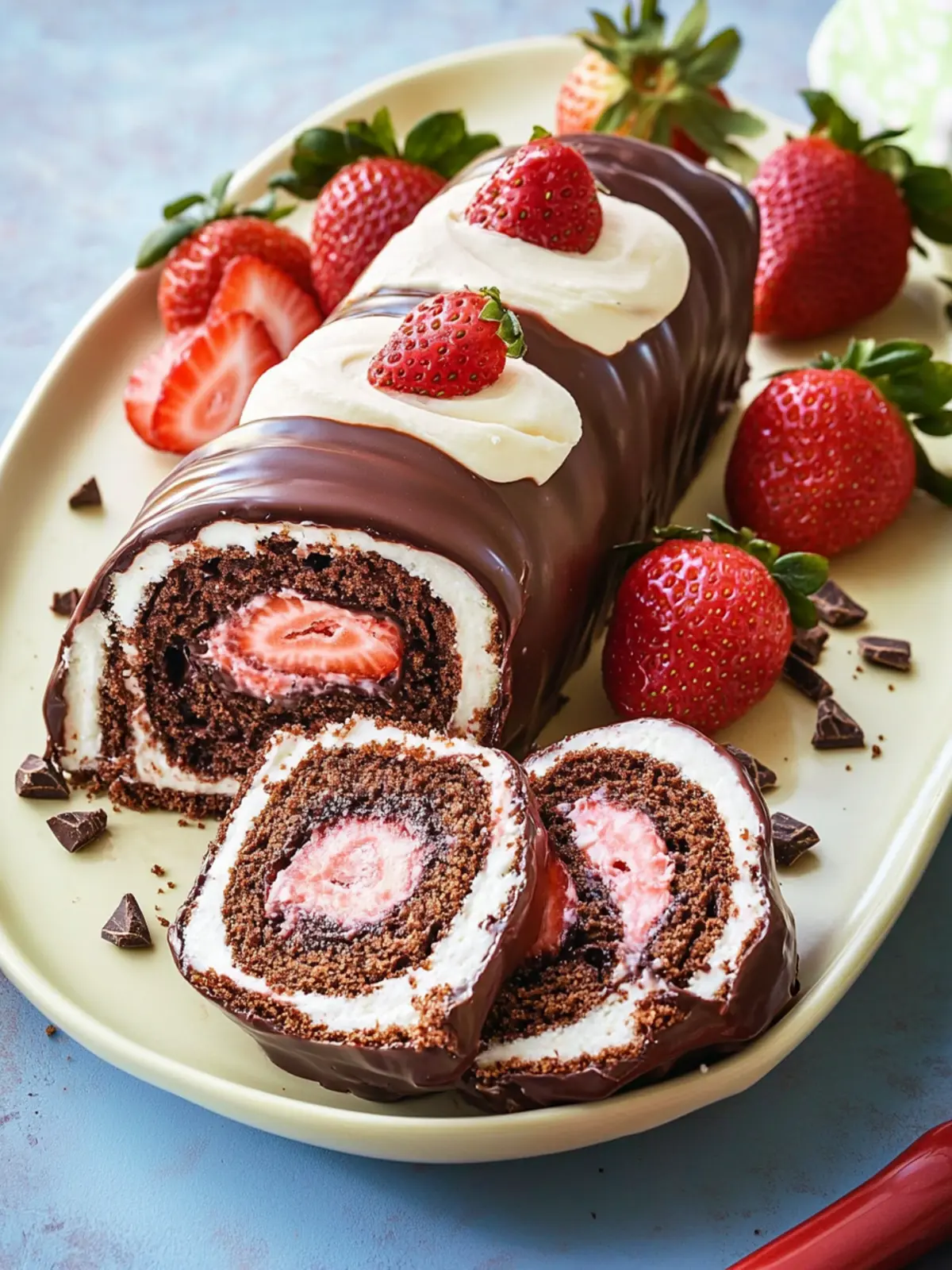 Chocolate-Covered Strawberry Swiss Roll Cake