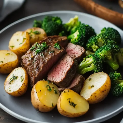 Beef with Herb-Roasted Potatoes & Steamed Broccoli