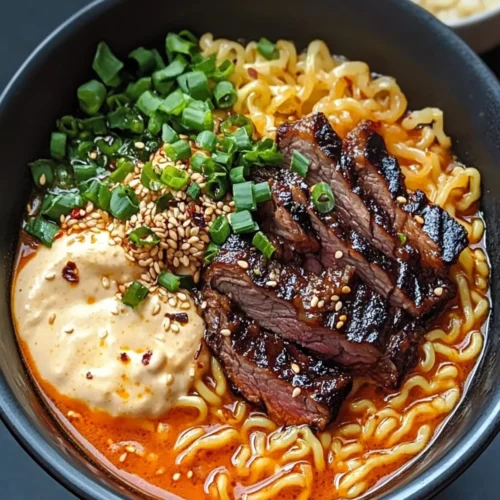 Spicy Korean Ramen with Grilled Beef & Creamy Sauce