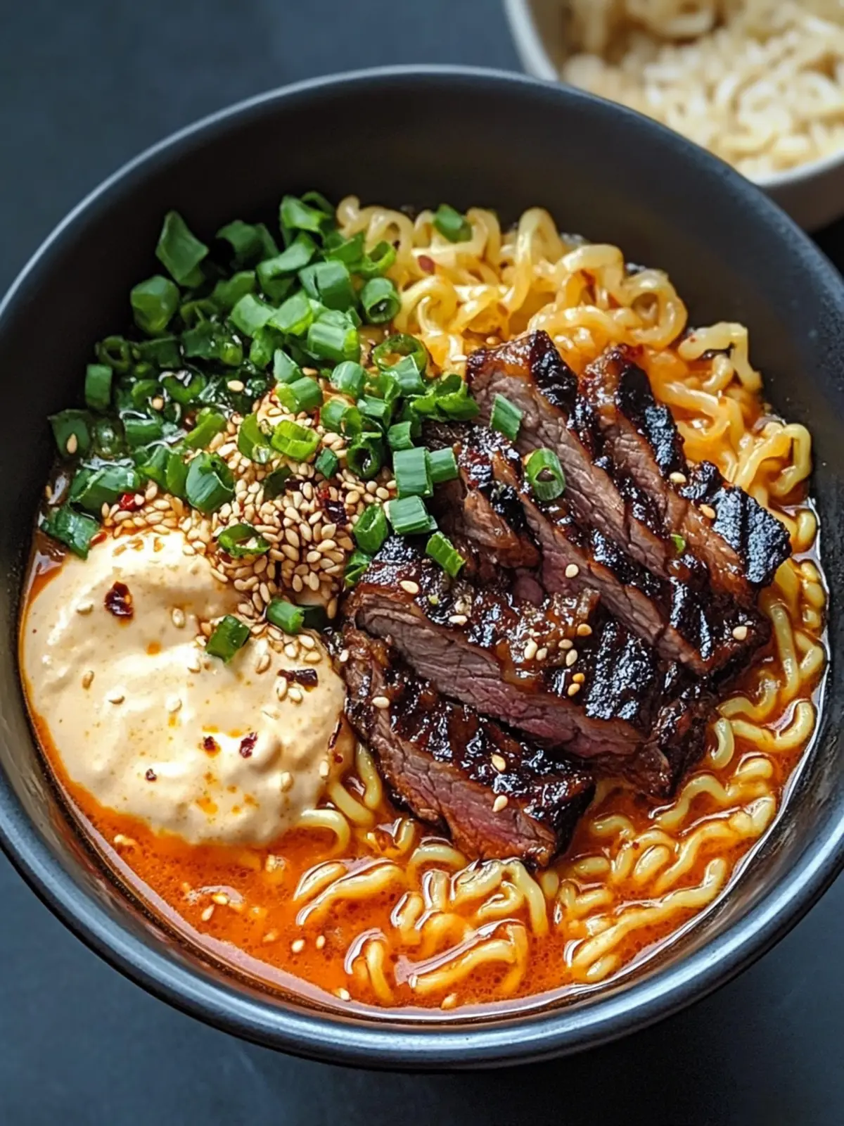 Spicy Korean Ramen with Grilled Beef & Creamy Sauce