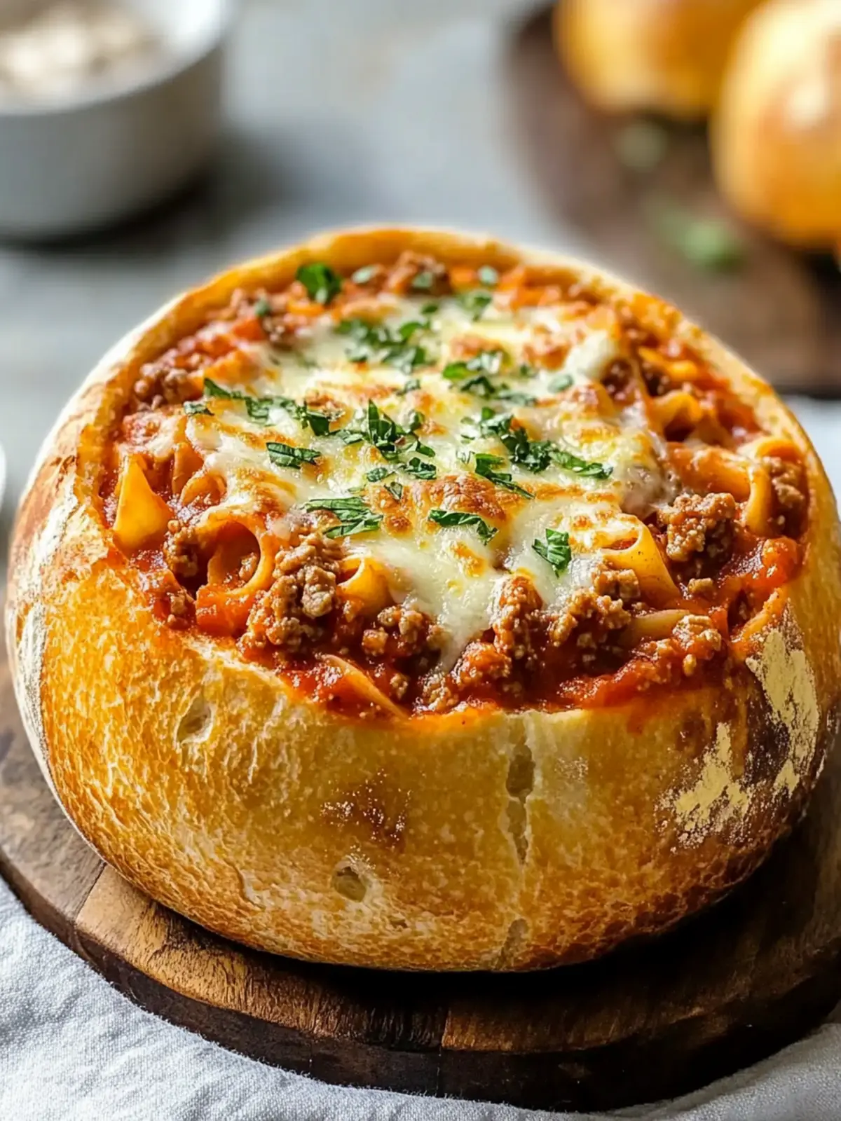 Comforting Lasagna Soup in a Bread Bowl